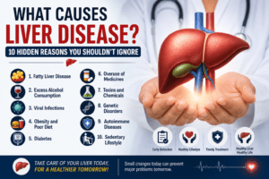 Introduction Have you ever thought about how much work your liver does for you-- every single day? It quietly filters toxins, processes nutrients, and keeps your body running like a well-oiled machine. But what happens when this silent hero starts to fail? Liver disease often develops slowly, without loud warning signs. By the time symptoms appear, the damage may already be serious. The tricky part? Many causes are hidden in everyday habits we barely notice. Let's uncover the 10 hidden reasons behind liver disease-- because knowing them early can literally save your life. What is Liver Disease? Liver disease refers to any condition that damages the liver and affects its ability to function properly. Think of your liver as a water filter-- if it gets clogged or damaged, toxins start building up in your body. There are many types, including fatty liver, hepatitis, cirrhosis, and liver cancer. The causes vary, but the result is the same: reduced liver function. Why Understanding Causes Matters Here's the reality-- most liver diseases are preventable. Understanding what causes liver damage helps you: Take early action Avoid risky habits Seek treatment before complications arise Ignoring the causes is like ignoring a small crack in a dam-- it may look harmless at first, but it can lead to a major breakdown. Hidden Cause # 1: Fatty Liver Disease Non-alcoholic fatty liver disease (NAFLD) is becoming alarmingly common, especially in India. Why it happens Excess fat builds up in liver cells Often linked to unhealthy diet Why it's dangerous It usually has no symptoms in early stages but can progress to cirrhosis. Hidden Cause # 2: Excess Alcohol Consumption We all know alcohol can harm the liver-- but do we really understand how much is too much? What happens inside your body Alcohol is processed by the liver. Over time, it causes: Inflammation Fat accumulation Permanent damage The hidden danger Even moderate drinking over years can silently damage your liver. Hidden Cause # 3: Viral Infections Hepatitis B and C are major contributors to liver disease. How it spreads Contaminated blood Unsafe injections Unprotected contact Why it's risky These infections can remain silent for years while slowly damaging the liver. Hidden Cause # 4: Obesity and Poor Diet Your daily food choices matter more than you think. Key triggers Junk food Sugary drinks High-fat meals Impact Leads to fat buildup in the liver, increasing the risk of inflammation and damage. Hidden Cause # 5: Diabetes If you have diabetes, your liver is already under stress. Connection High blood sugar levels lead to: Fat storage in liver Increased inflammation What to watch Many people with diabetes develop fatty liver without knowing it. Hidden Cause # 6: Overuse of Medicines Yes, even common medicines can harm your liver. Examples Painkillers Herbal supplements Over-the-counter drugs Why it's dangerous Excessive or long-term use can cause drug-induced liver injury. Hidden Cause # 7: Toxins and Chemicals Exposure to harmful chemicals is often overlooked. Sources Industrial chemicals Pesticides Contaminated food Effect These toxins damage liver cells and interfere with normal function. Hidden Cause # 8: Genetic Disorders Some people inherit liver conditions without realizing it. Examples Hemochromatosis (iron overload) Wilson's disease (copper buildup) Why it matters These conditions can silently damage the liver over time. Hidden Cause # 9: Autoimmune Diseases Sometimes, your immune system turns against your own liver. What happens The body mistakenly attacks liver cells, causing inflammation. Conditions include Autoimmune hepatitis Primary biliary cirrhosis Hidden Cause # 10: Sedentary Lifestyle A lack of physical activity can slowly harm your liver. Why it's risky Slows metabolism Increases fat storage Simple truth Sitting all day is just as harmful as eating unhealthy food. Early Signs You Shouldn't Ignore Liver disease doesn't always shout-- it whispers. Watch out for: Fatigue Yellowing of skin (jaundice) Abdominal pain Loss of appetite Swelling in legs If you notice these signs, don't ignore them. When to See a Specialist If symptoms persist or tests show liver abnormalities, it's time to consult an expert. Why early consultation matters Prevents severe damage Improves treatment outcomes Avoids complications like cirrhosis In advanced cases, consulting the best liver transplant surgeon in india can be life-saving. Conclusion Your liver works tirelessly-- often without appreciation. But the truth is, many of us unknowingly put it at risk every day. From unhealthy eating habits to silent infections and even medications, the causes of liver disease are often hidden in plain sight. The good news? You have the power to protect your liver. Small lifestyle changes, regular check-ups, and early action can make a huge difference. Think of your liver as your body's silent guardian-- take care of it, and it will take care of you. FAQs 1. What is the most common cause of liver disease? The most common cause is fatty liver disease, often linked to poor diet and lack of exercise. 2. Can liver disease be reversed? Yes, in early stages, lifestyle changes and treatment can reverse or control liver damage. 3. How do I know if my liver is unhealthy? Symptoms like fatigue, jaundice, and abdominal discomfort may indicate liver problems. Blood tests can confirm it. 4. Is alcohol the only cause of liver disease? No, liver disease can also result from infections, obesity, diabetes, medications, and genetic factors. 5. When is a liver transplant needed? A liver transplant is required when the liver is severely damaged and cannot function properly despite treatment.